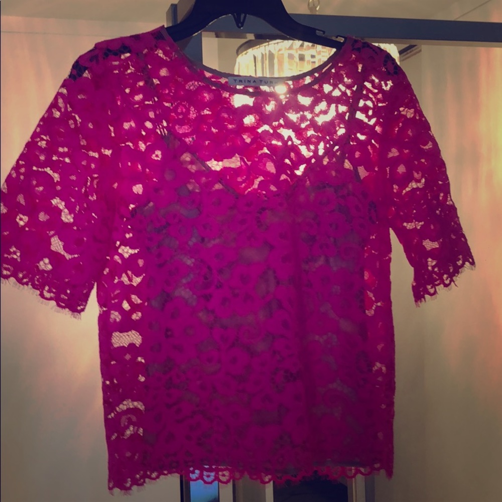 Hot pink top w nude camisole lining